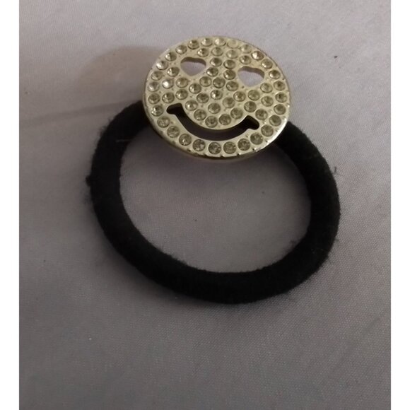 Smiley Face Rhinestone Hair Tie Ponytail Holder Elastic Hair Band Sparkling - Picture 1 of 2